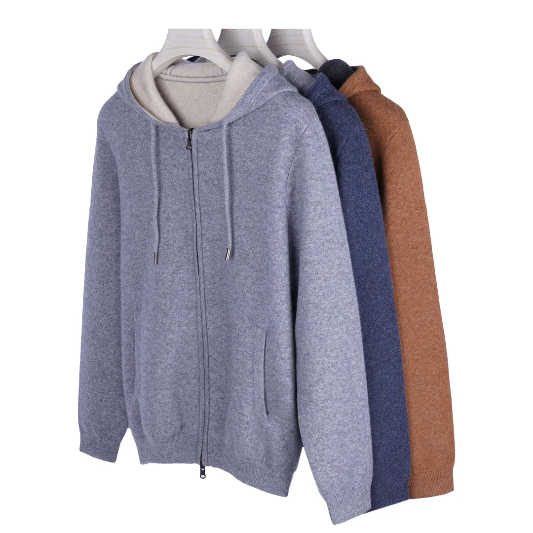 秀特 100纯山羊绒空气层男女同款连帽拉链开衫 YXM23100