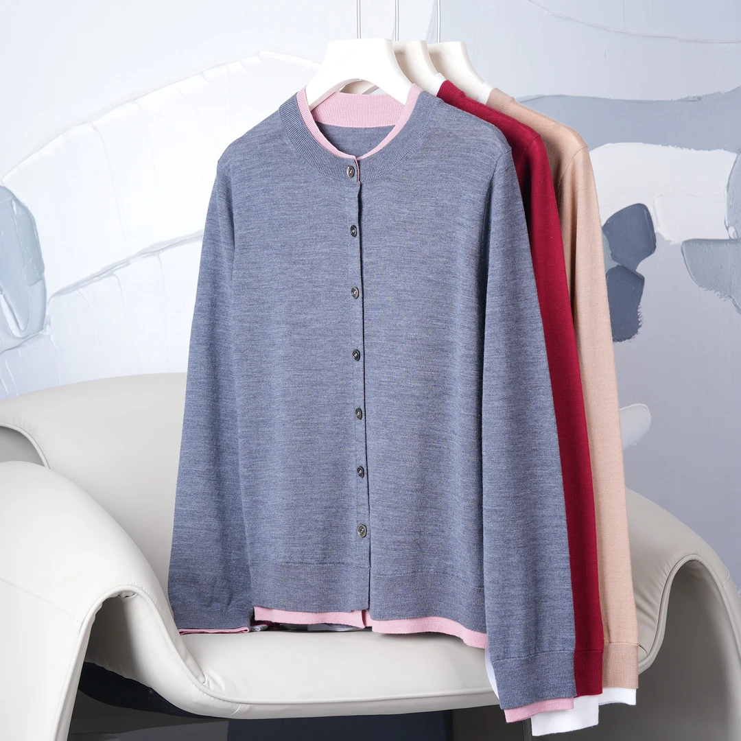 【两色开衫】大牌同源超细‘羊毛’假两件撞色开衫24012