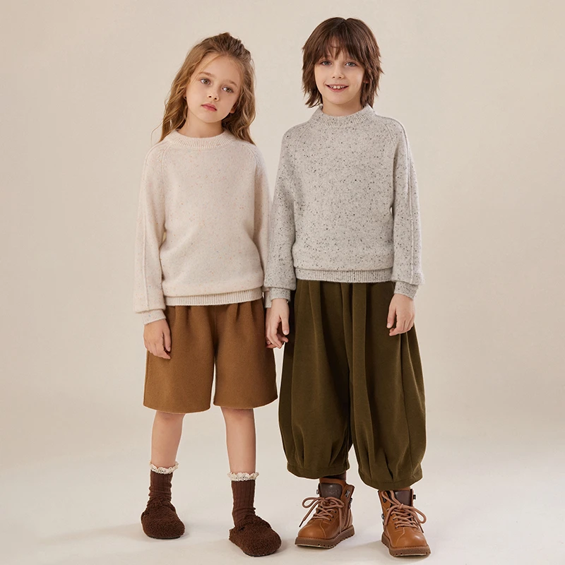 洋气儿童山羊绒衫男童插肩袖针织毛衣女童彩点宽松打底中大童装LQ