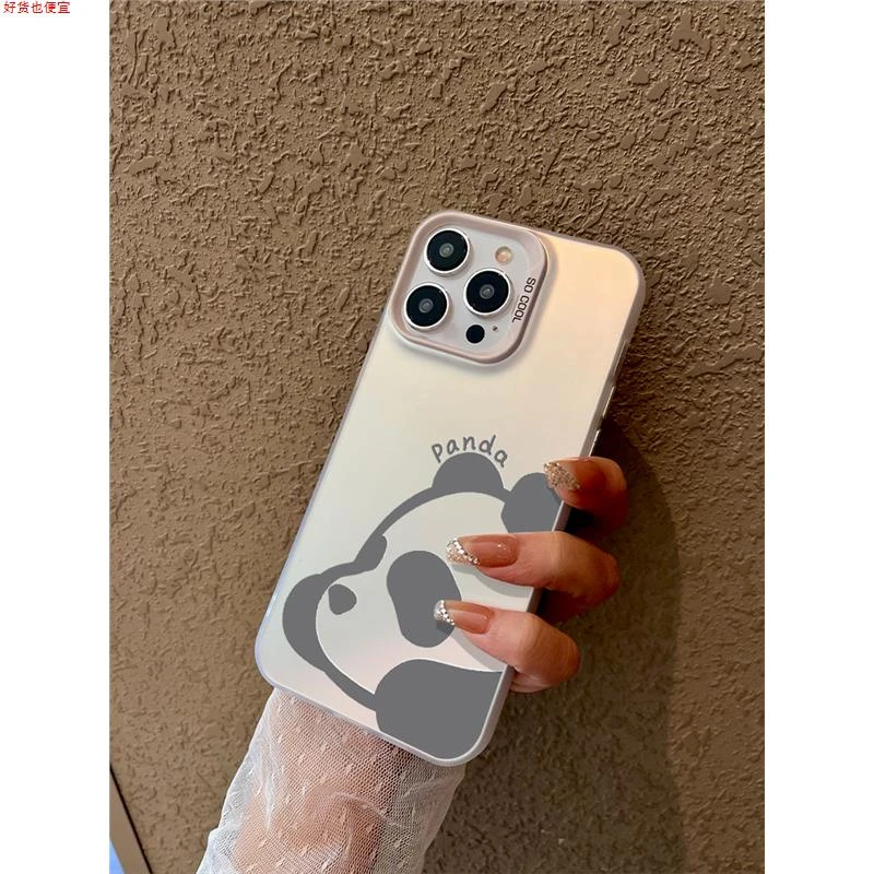 可爱趴趴熊猫适用苹果14/15promax壳男女iphone12彩银镭射13硅胶1