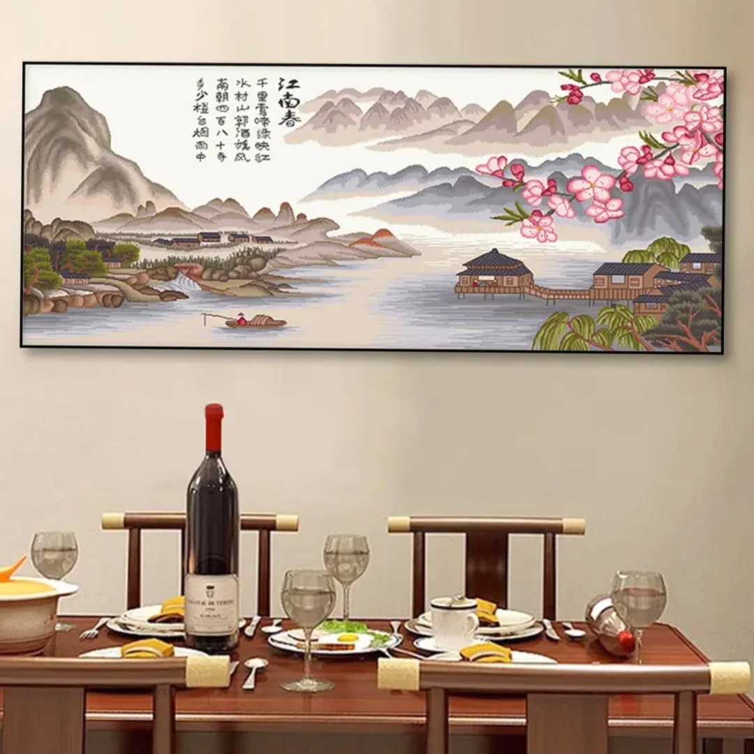 珍爱十字绣  新款江南春水墨山水画满绣49色无勾边