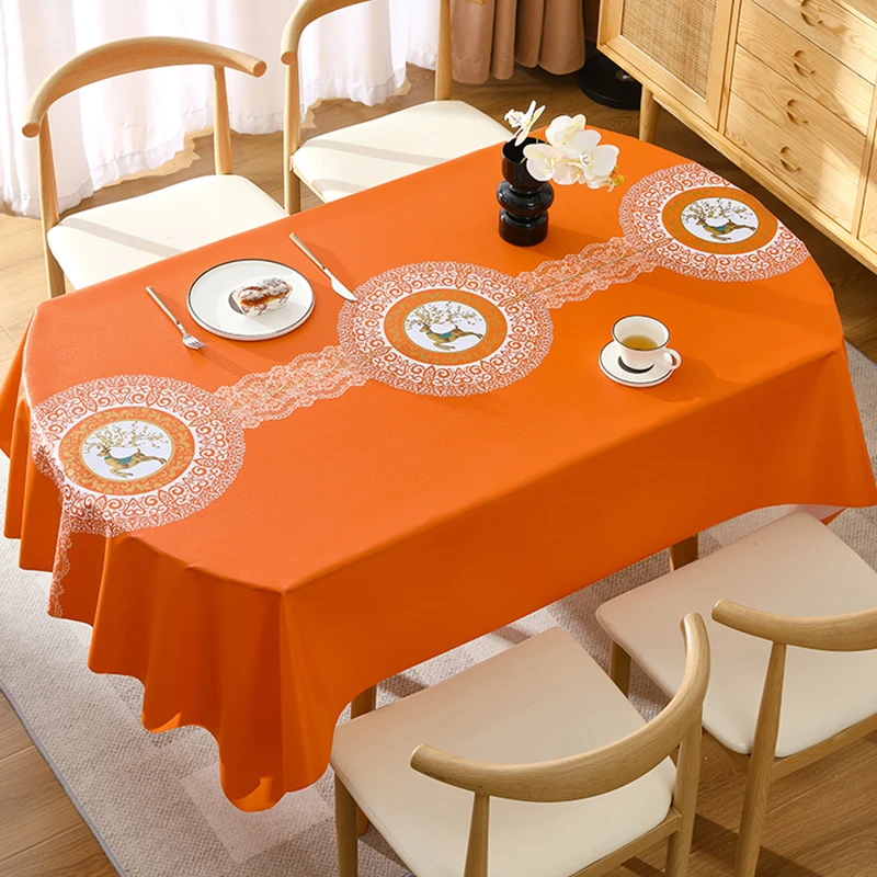 恒钻新款网红桌布防水防油防烫免洗百搭餐桌台布椭圆桌耐高温加厚