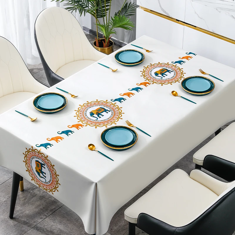 恒钻皇家小象桌布防水防油防烫免洗餐桌茶几布长方形桌布家用台布
