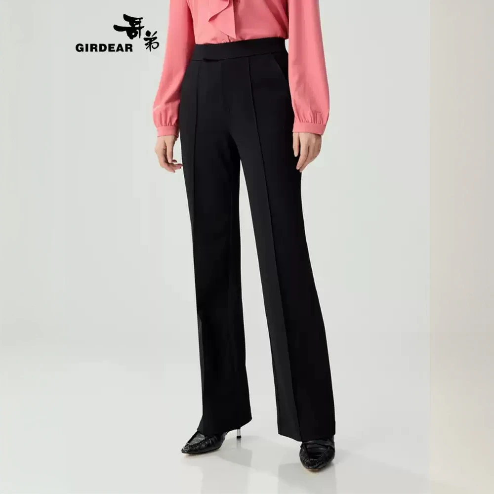 哥弟女装新款中高腰气质显瘦隐形扣简约四面弹直筒裤子女1100497