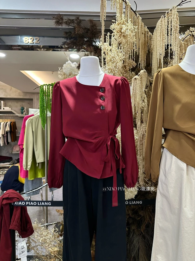 法式休闲系带衬衫秋季设计感长袖上衣高智淡人显瘦女7956#0.1xqx