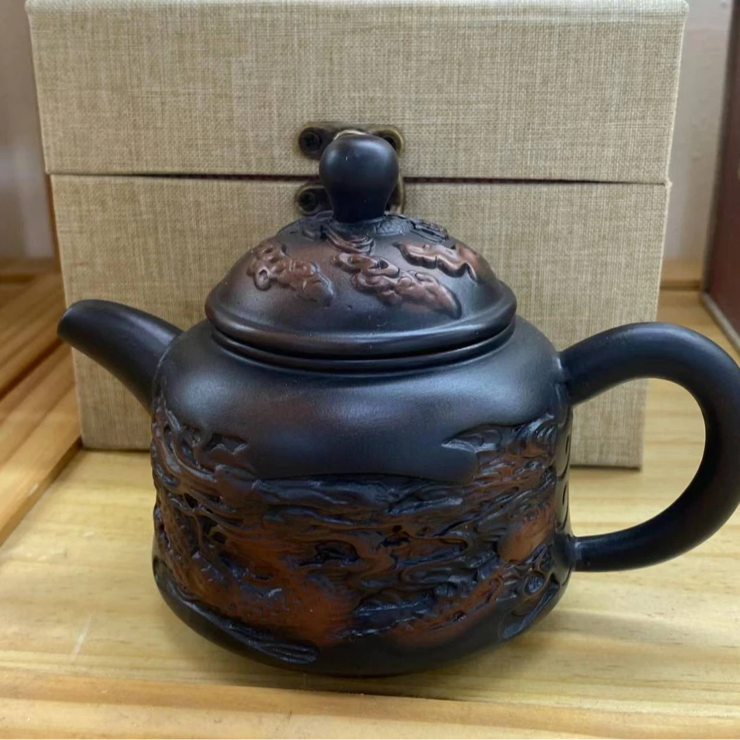 YK2922-ZT紫陶浮雕龙凤壶