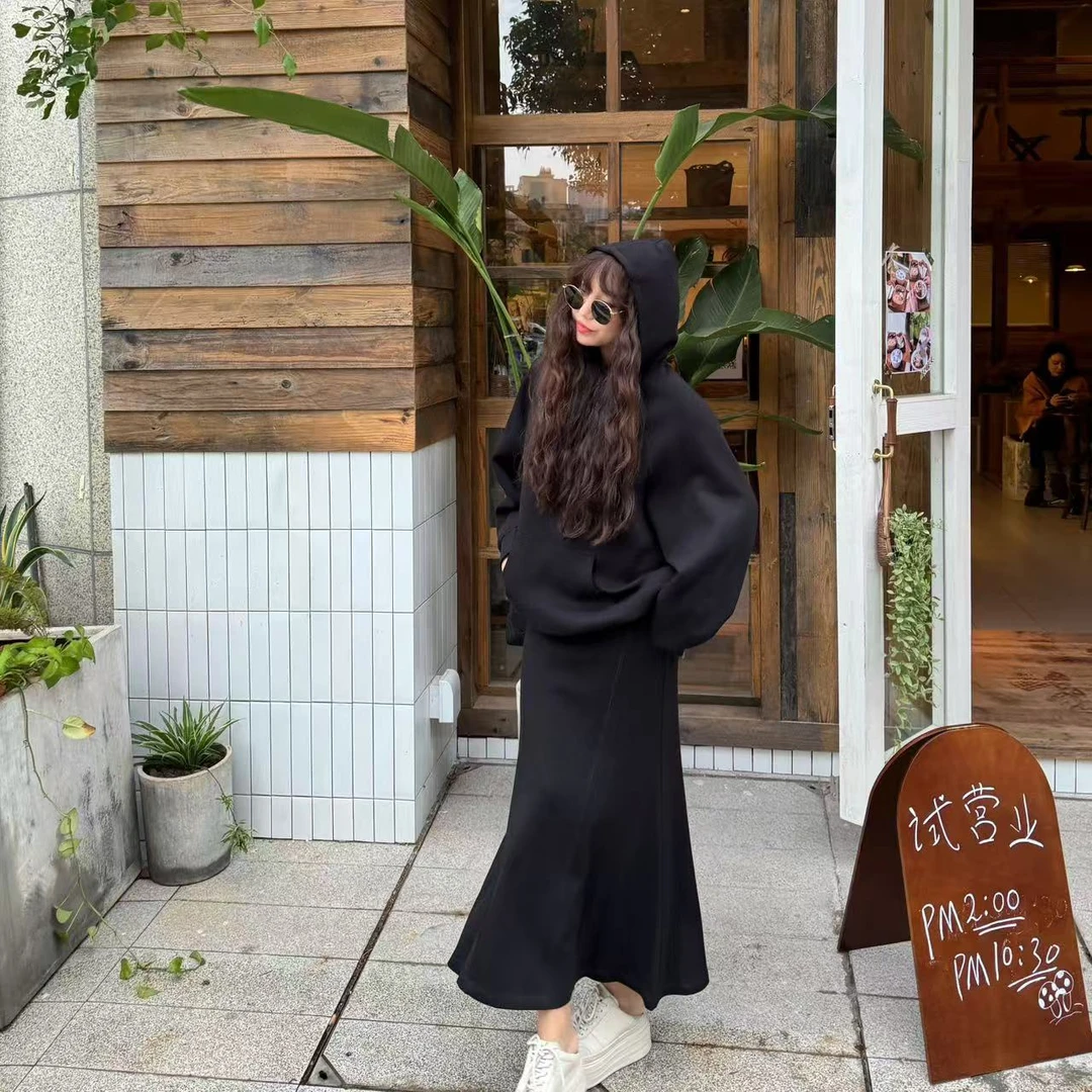『LZZ』2024新款时尚百搭简约法式长裙高级设计感鱼尾卫衣长裙03