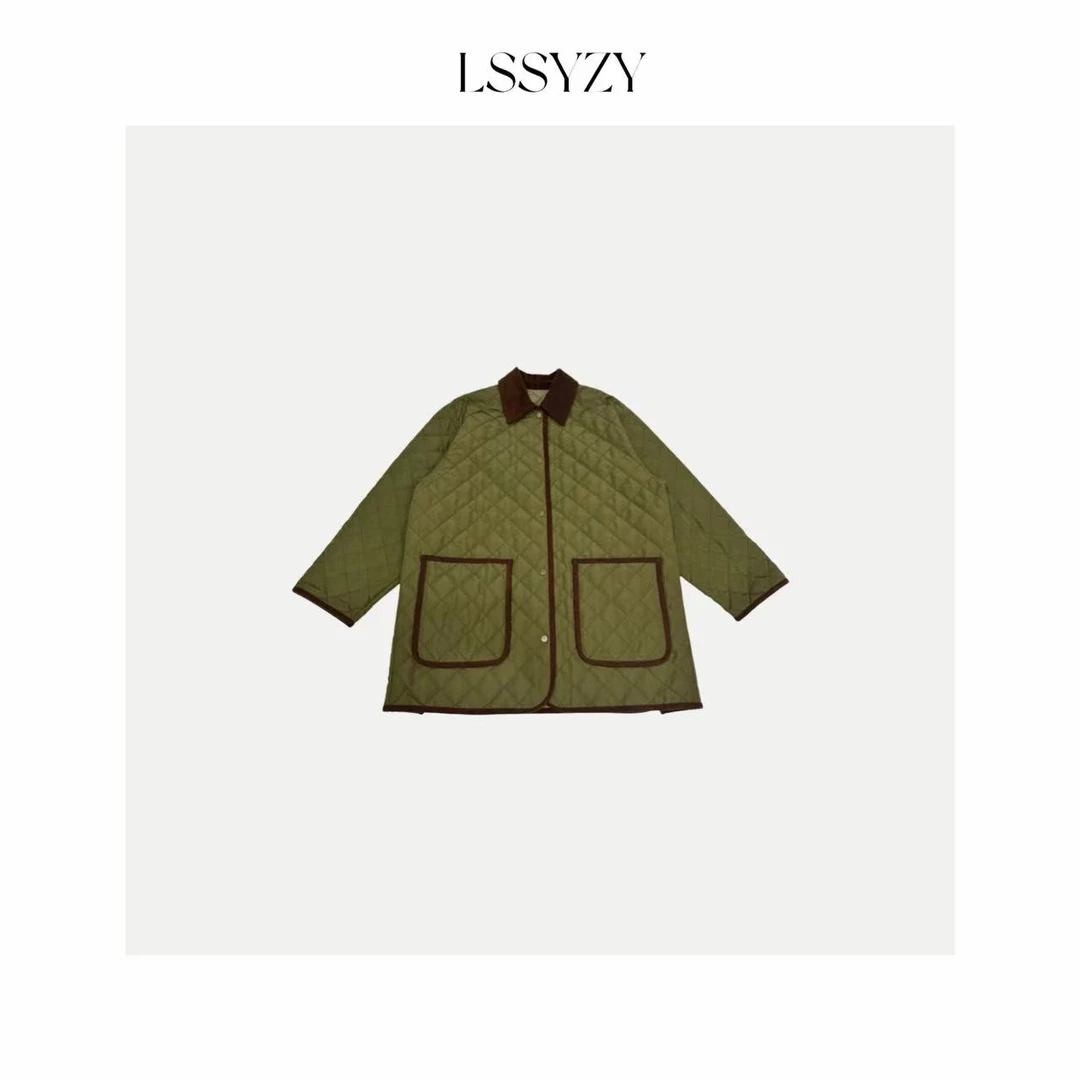 LSSYZY小众设计师款阔版菱形格加棉中长外套N116#