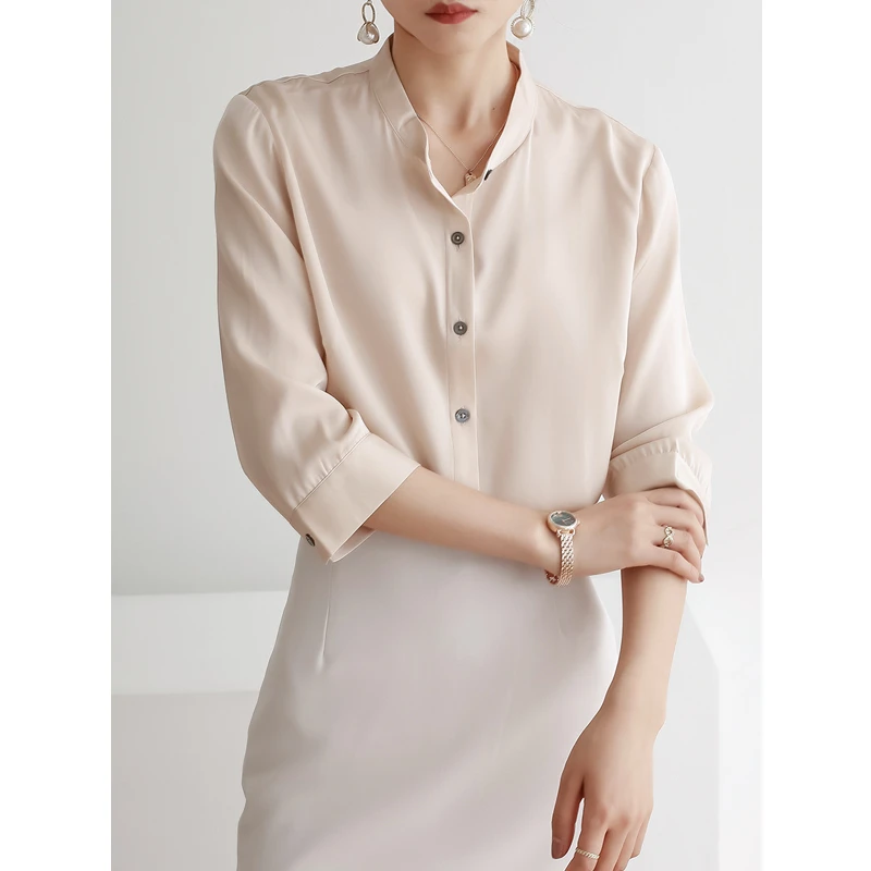 JOYK淡粉色桑蚕丝小衫重磅19姆米真丝双乔宽松百搭慵懒21103