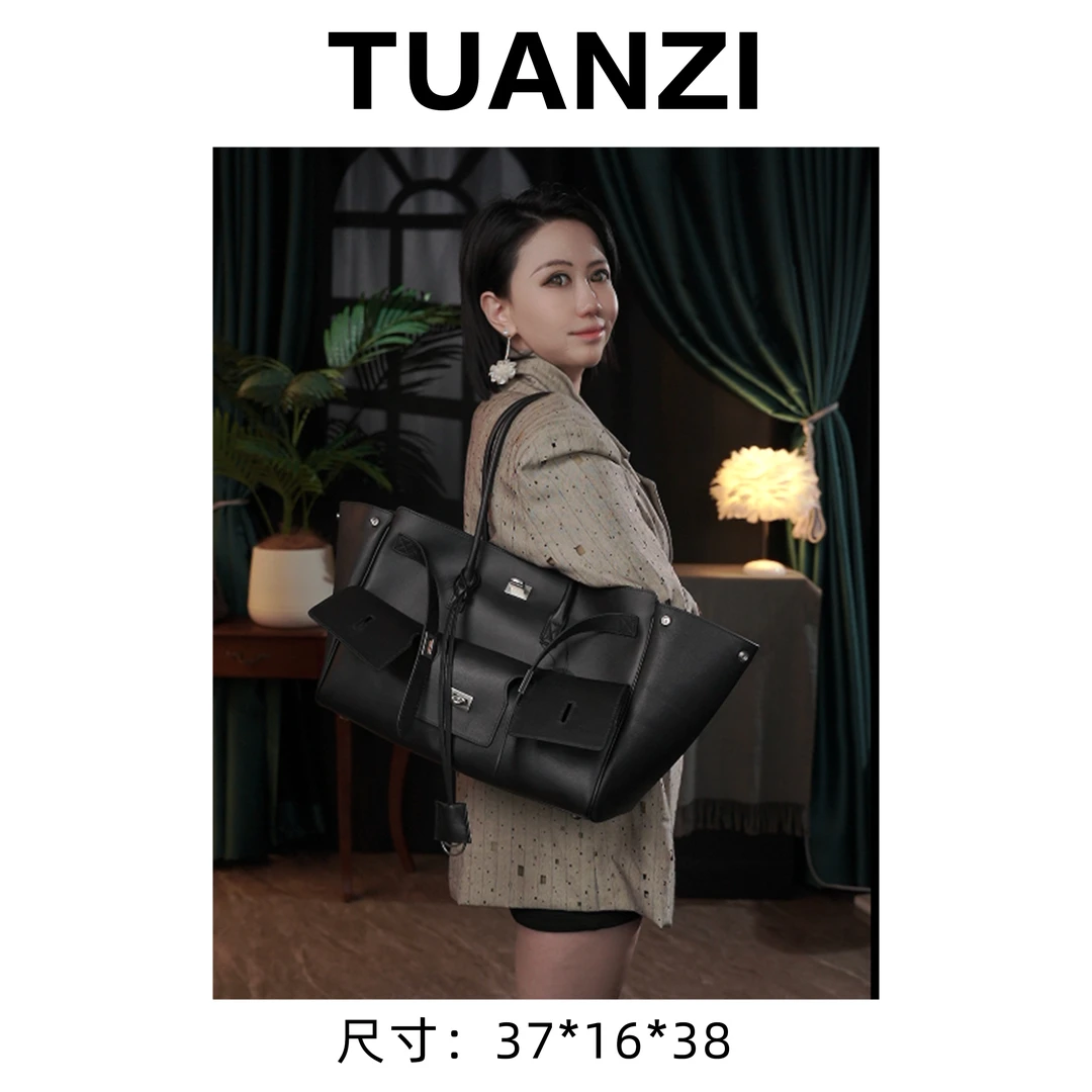 『爆款推荐』B老师belair头层牛皮大号 托特女包 XKY-10046-黑色