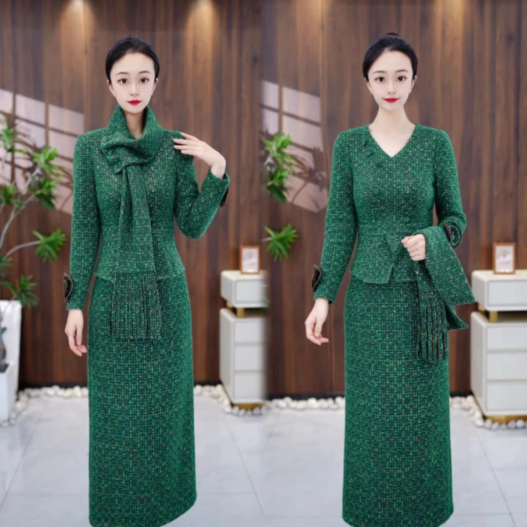 【三件套】秋冬新款 修身长袖 复古轻奢女装