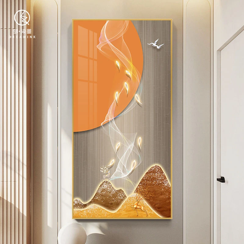 轻奢玄关装饰画九鱼图现代简约竖版走廊过道壁画入户进门客厅挂画