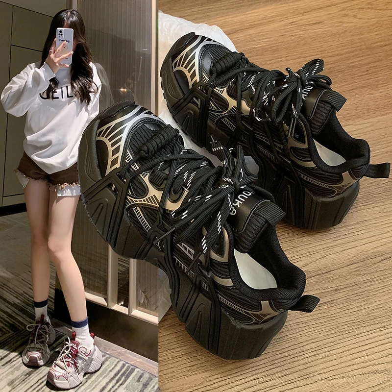 老爹鞋女鞋2024年新款巴黎网红运动鞋松糕厚底绑带小众休闲鞋