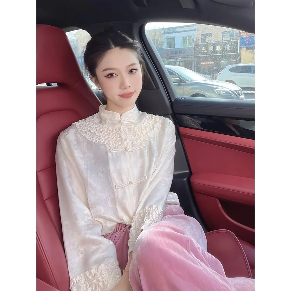 女士夏装新款2024春款国风衬衫气质名媛高级感白色盘扣上衣