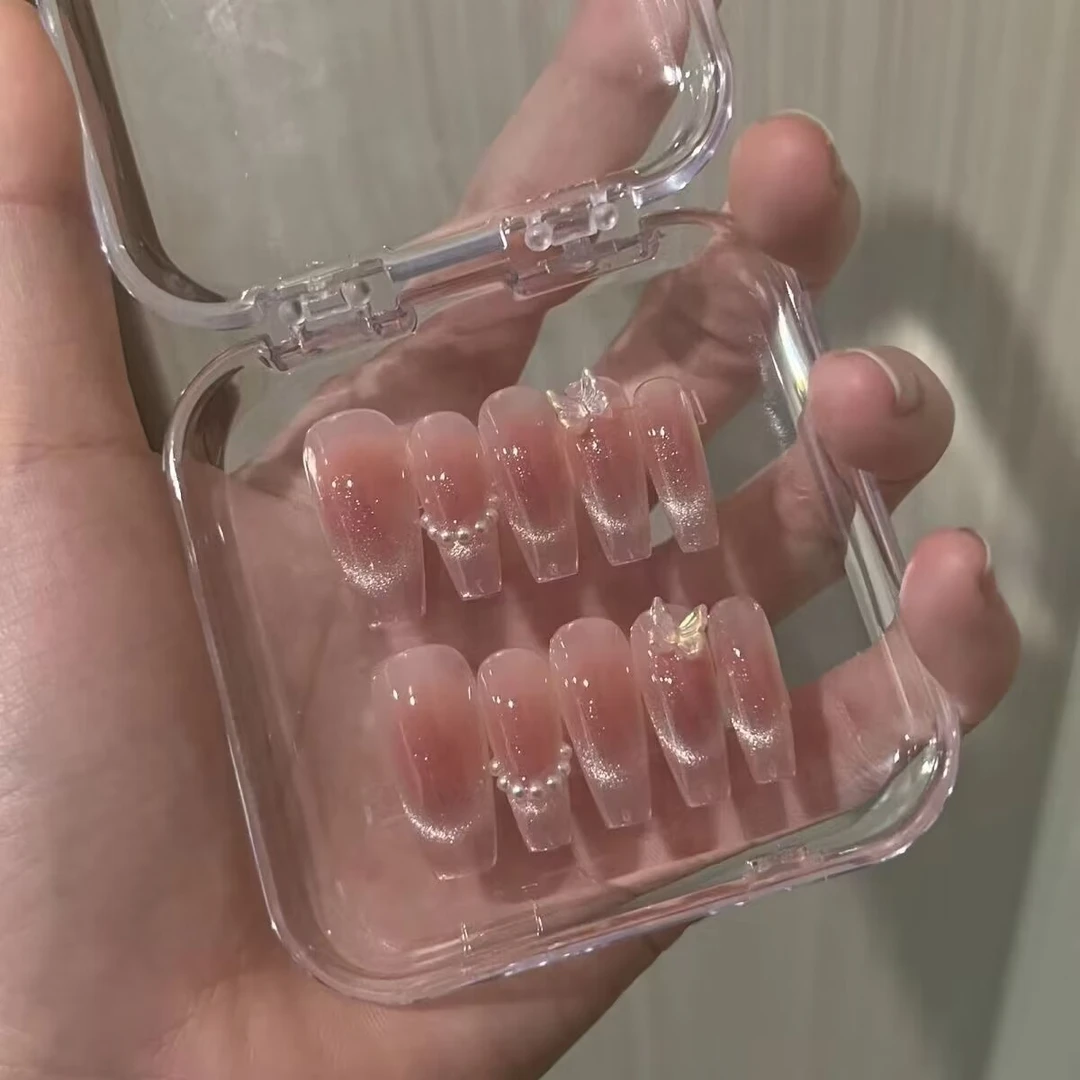 【腮粉珍珠】手工穿戴甲2024新款甲片美甲贴纸光疗甲猫眼款渐变色