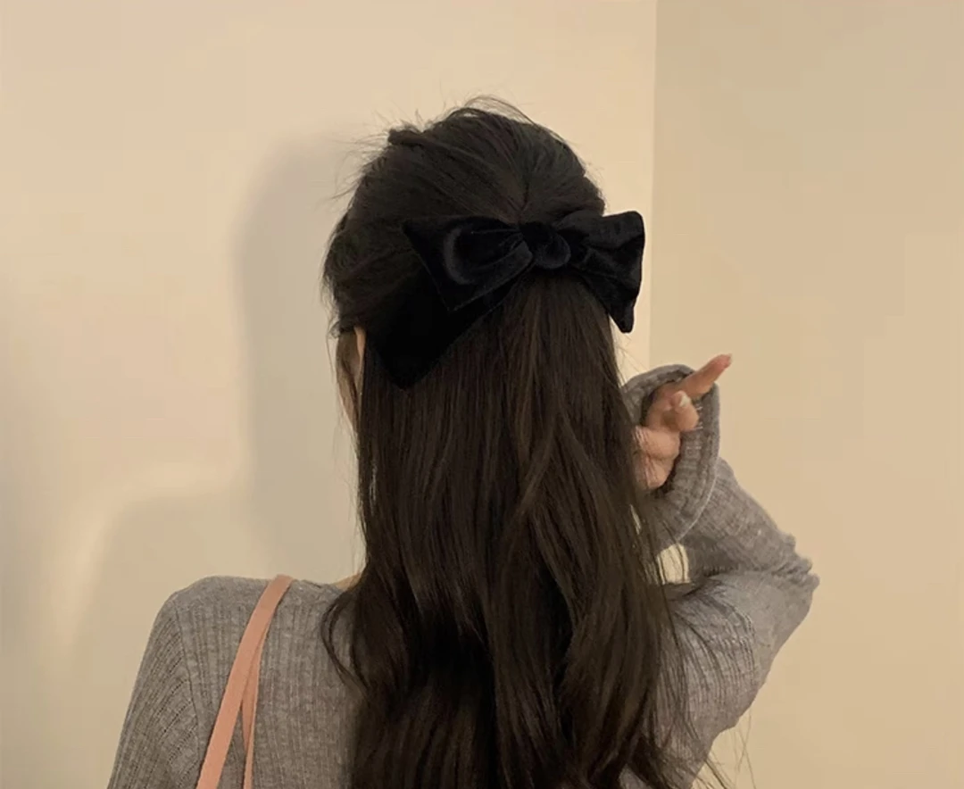 韩系气质黑色蝴蝶结发夹女半扎发后脑勺百搭发卡顶夹发饰弹簧头饰