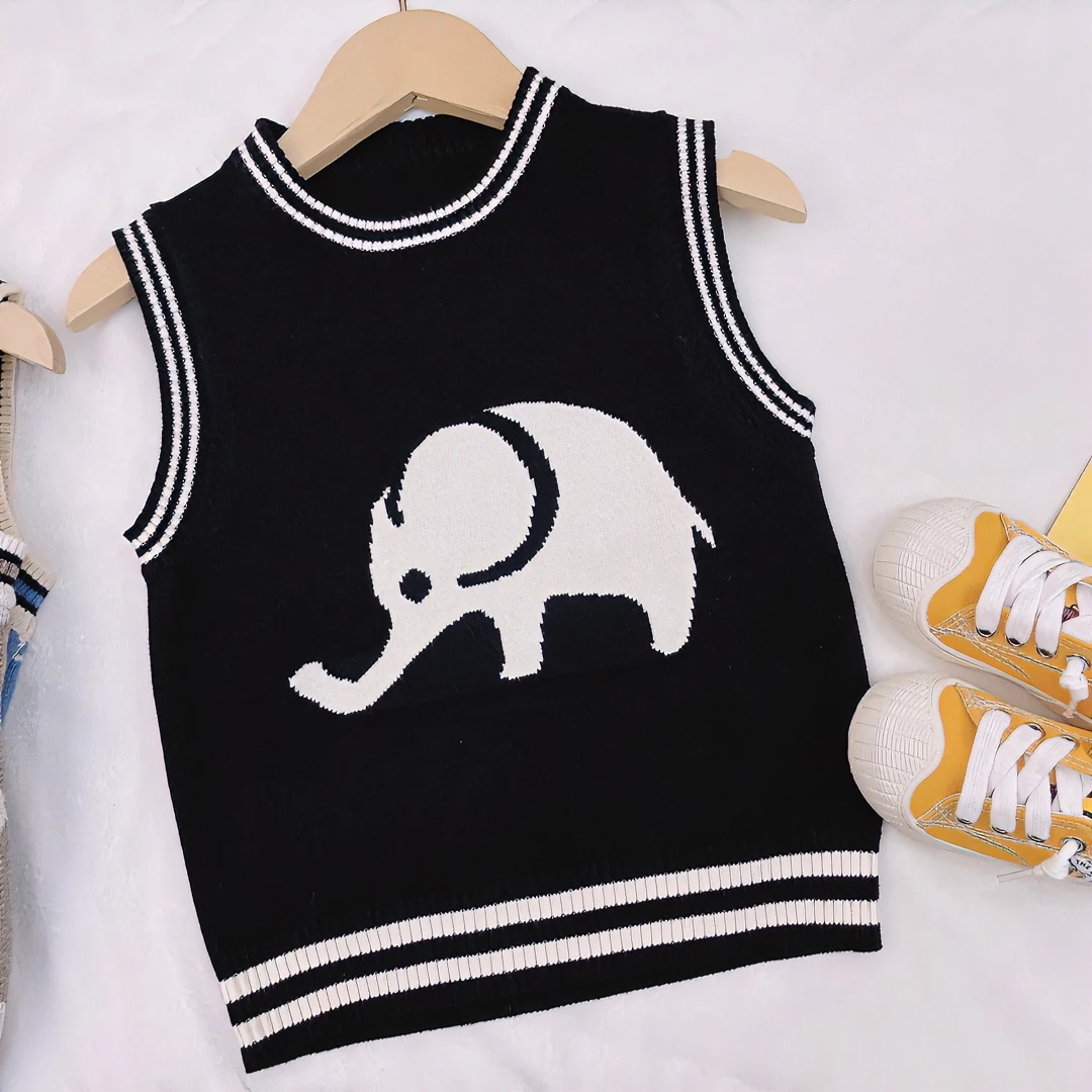827大象背心儿童针织毛衣马夹针织坎肩秋季毛衣春秋卡通童装洋气