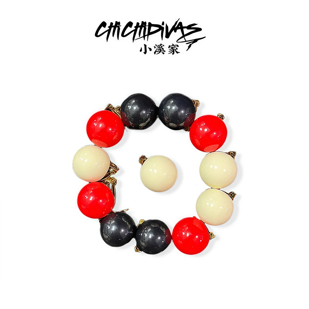 不锈钢树脂耳饰  (小溪家）三色圆球珠珠耳夹气质小众欧美风耳环