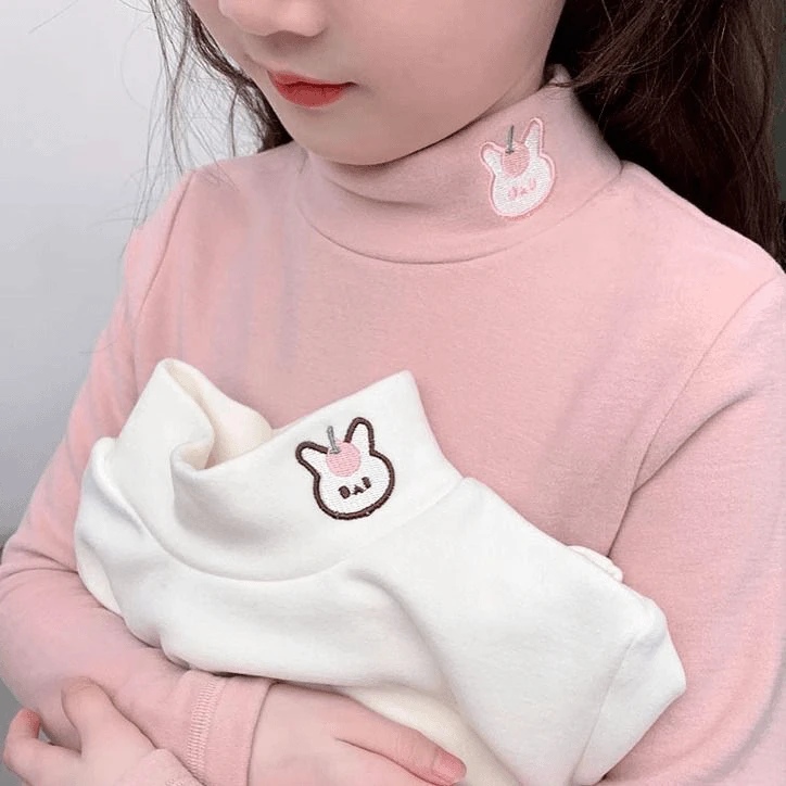 女童保暖打底衫2025冬装新款儿童德绒小宝宝洋气半高领加厚上衣潮