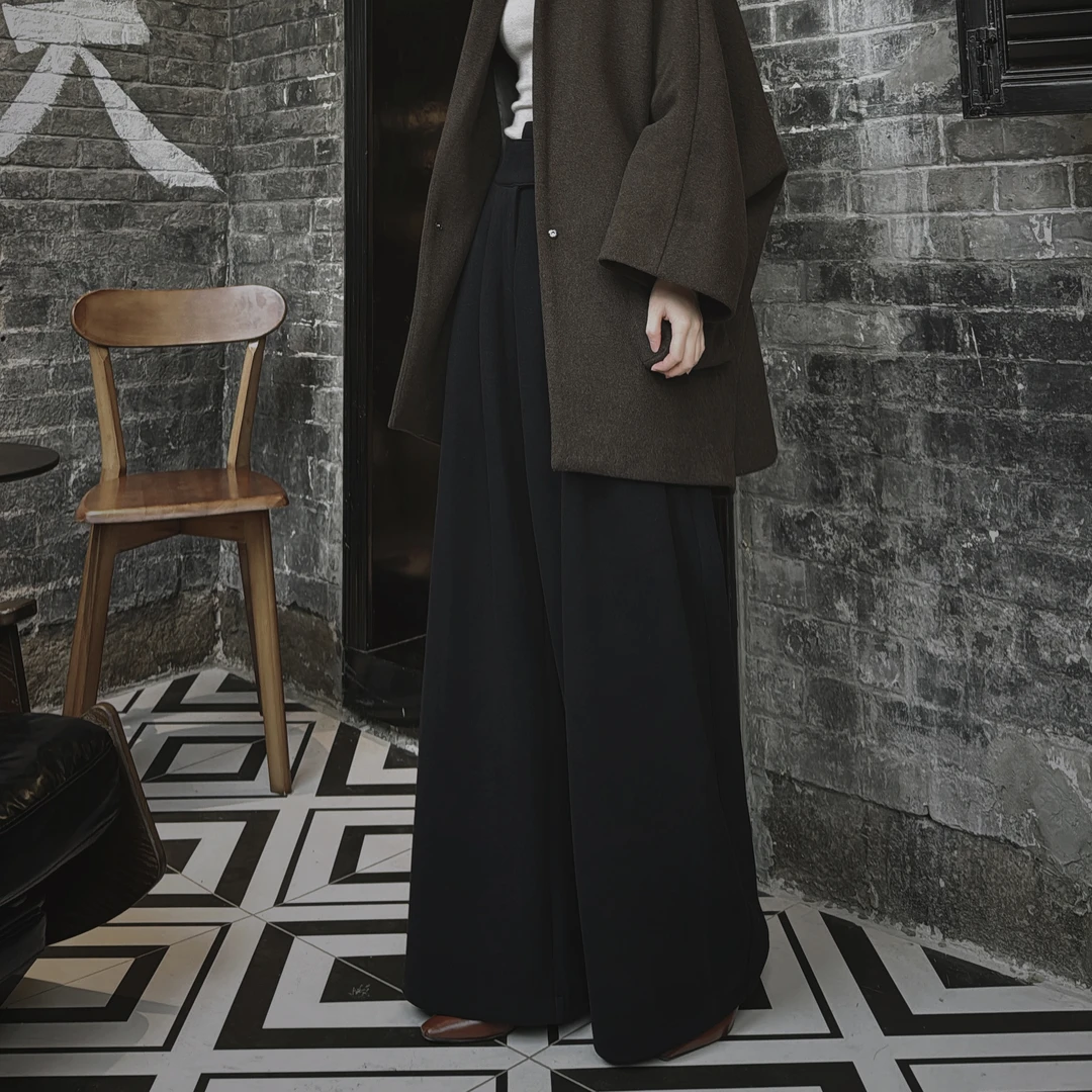 655秋冬季设计师款大脚裤时尚简约阔腿显瘦气质拖地裤百搭垂感