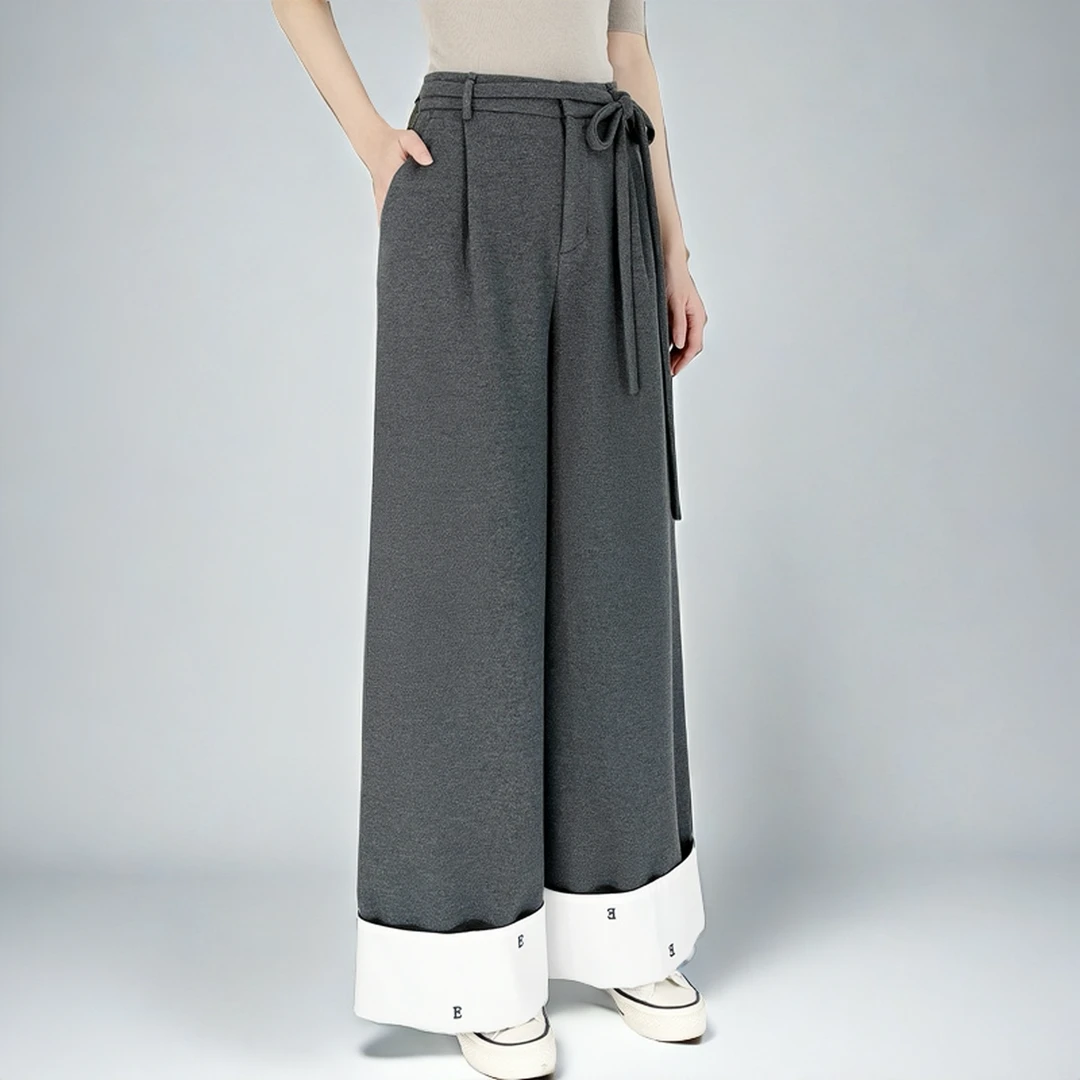 568毛感翻边大阔腿裤宽腿裤法式设计师时尚女士