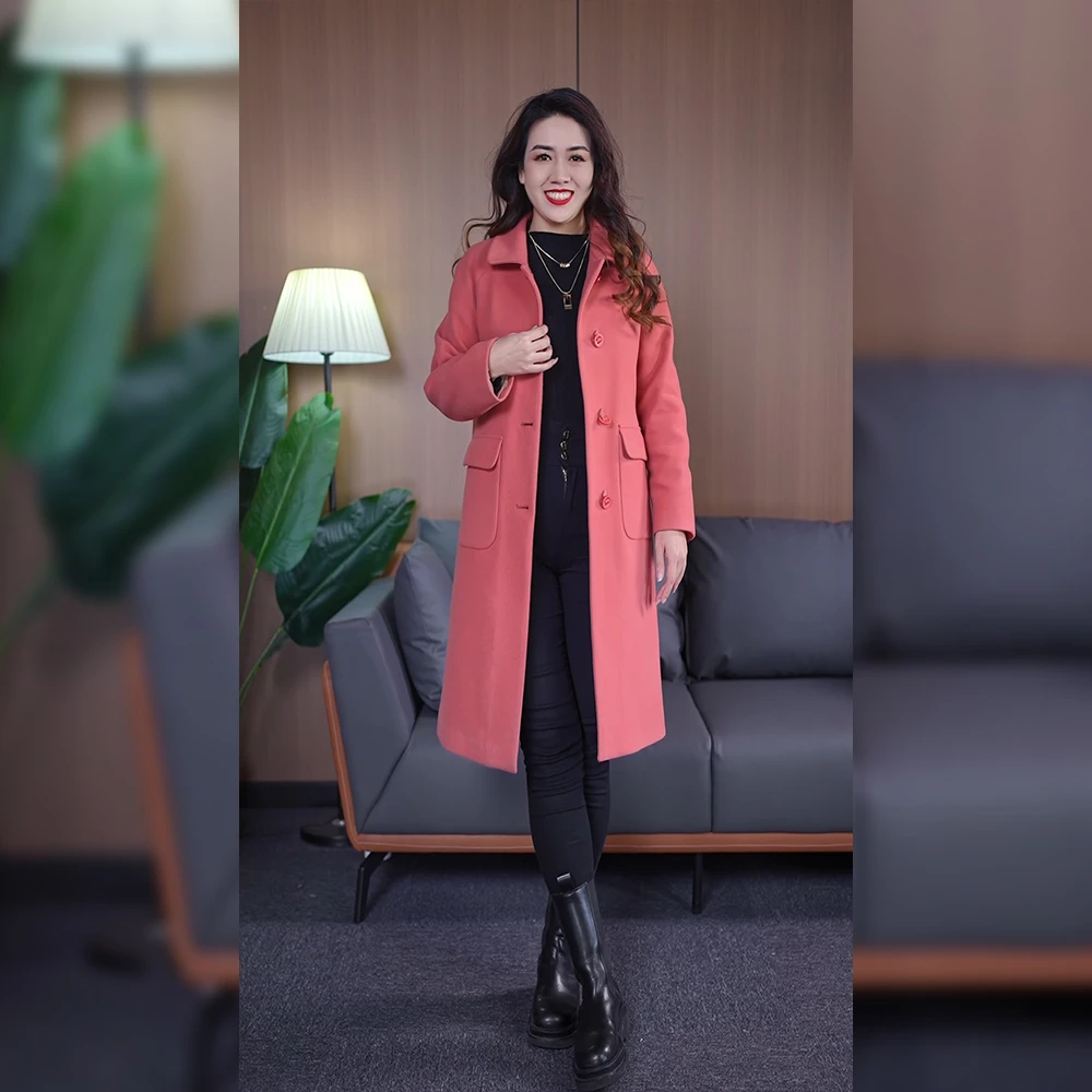【23-098美人衣橱】蔷薇粉色显瘦气质中长款过膝鹅绒服大衣