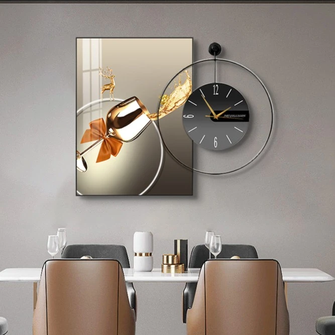 抽象装饰画酒杯轻奢餐厅装饰画现代简约饭厅钟表挂画抽象组合悠然