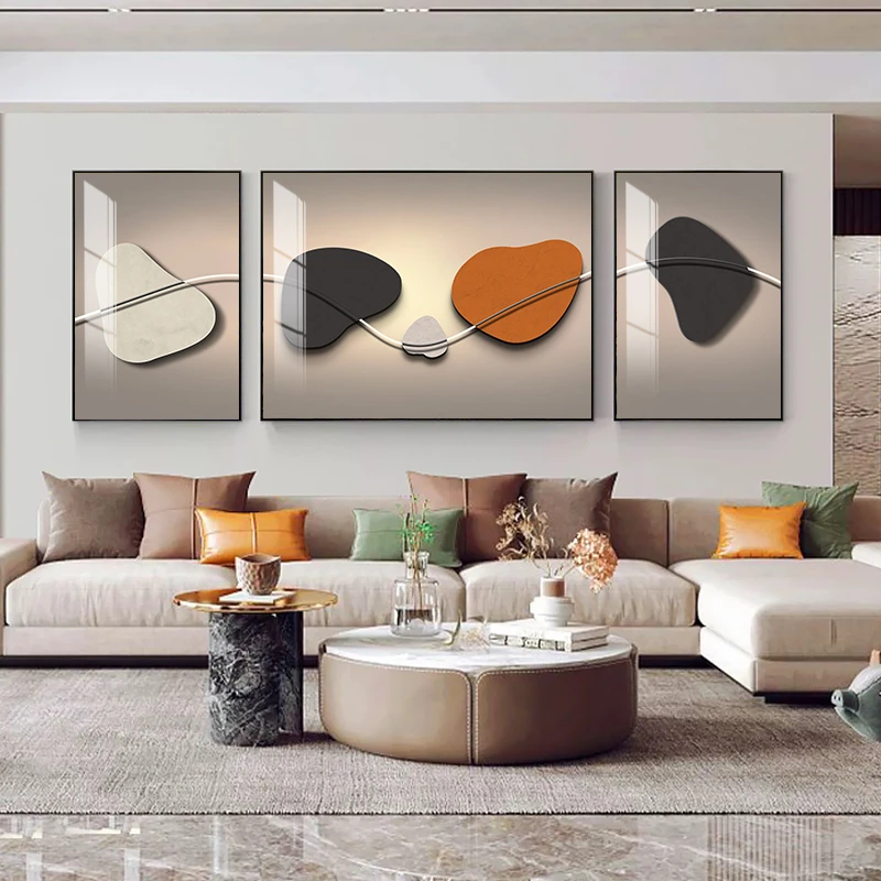 现代简约客厅装饰画线条抽象艺术沙发背景墙挂画高级感三联画LSU