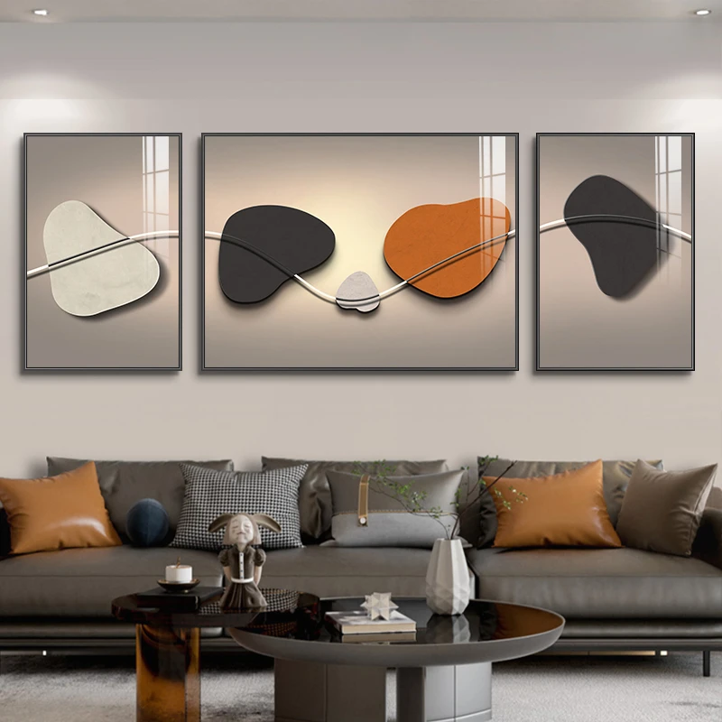 奈彩2轻奢抽象客厅装饰画简约风格沙发背景墙挂画三联画【悠然】