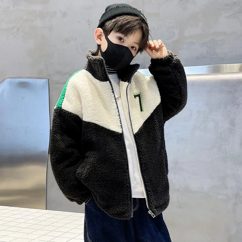 男童冬季加绒加厚外套2024新款中大童装毛毛衣儿童冬装保暖小棉袄