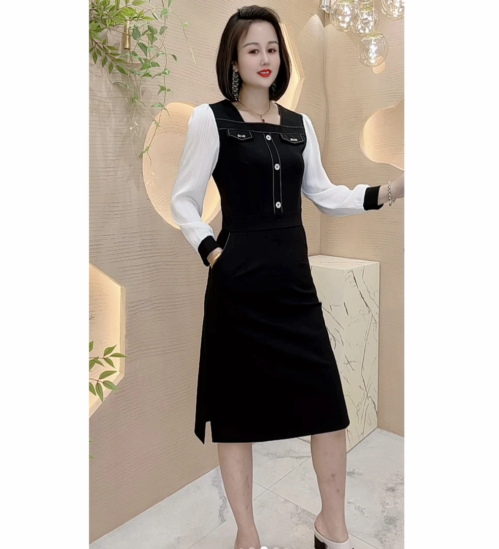 雅俪莎【高端定制】洋气修身气质连衣裙8602
