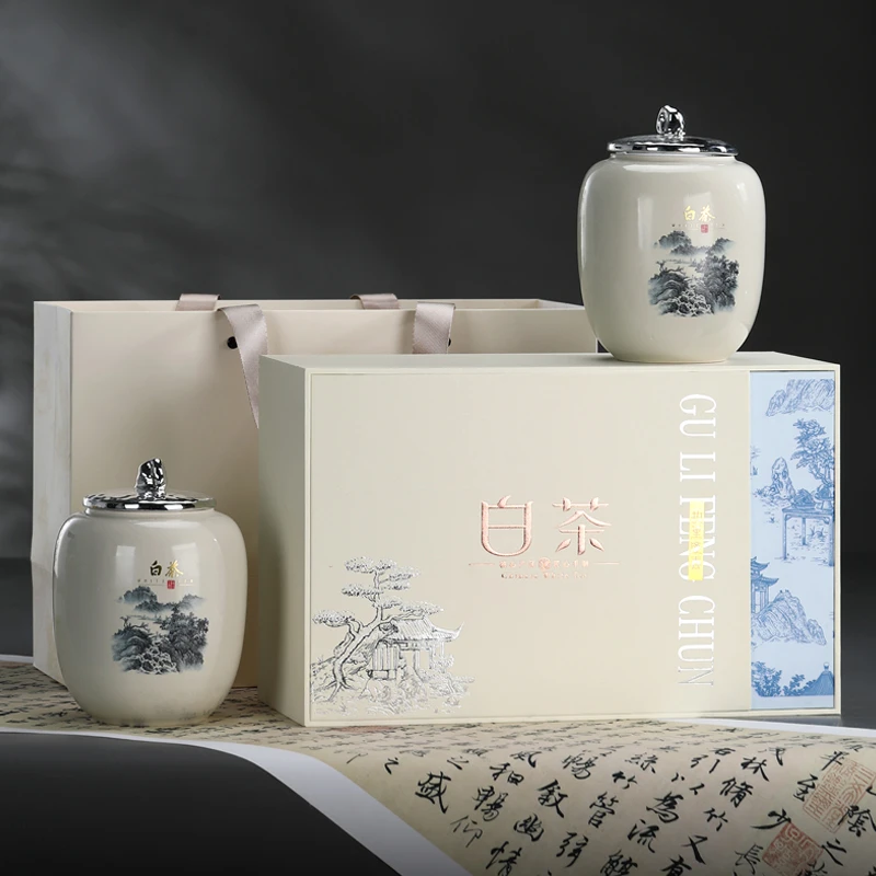 高档礼盒 陶瓷罐装 白毫银针茶叶礼盒装 高山白茶 送礼长辈-GLFC