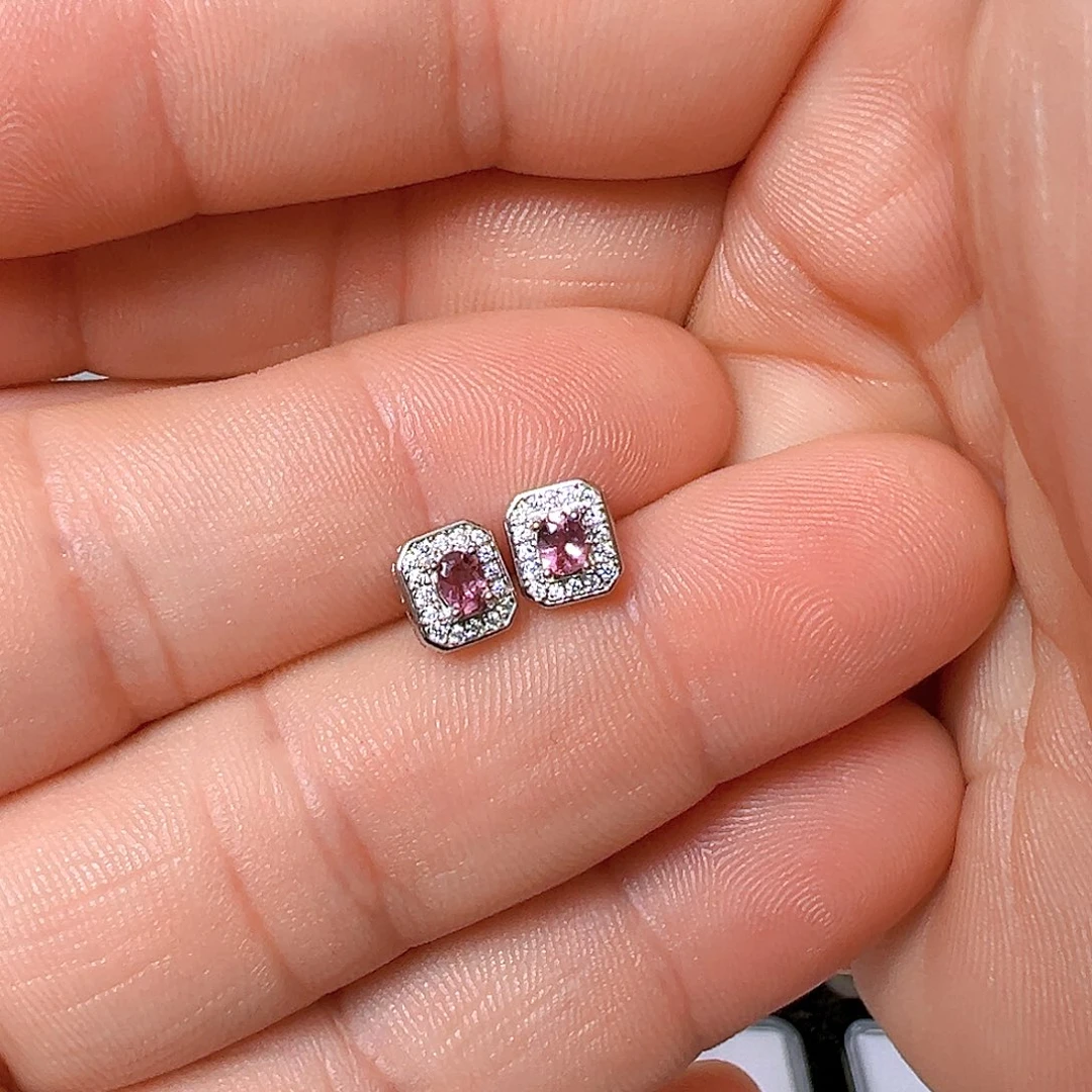 碧玺碧玺耳钉银S925镶嵌郝*燕