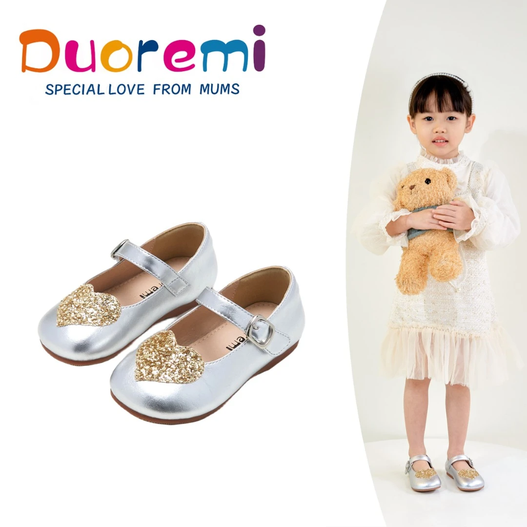 Duoremi新款小皮鞋BR2401复古精致亮片爱心英伦风软底公主鞋