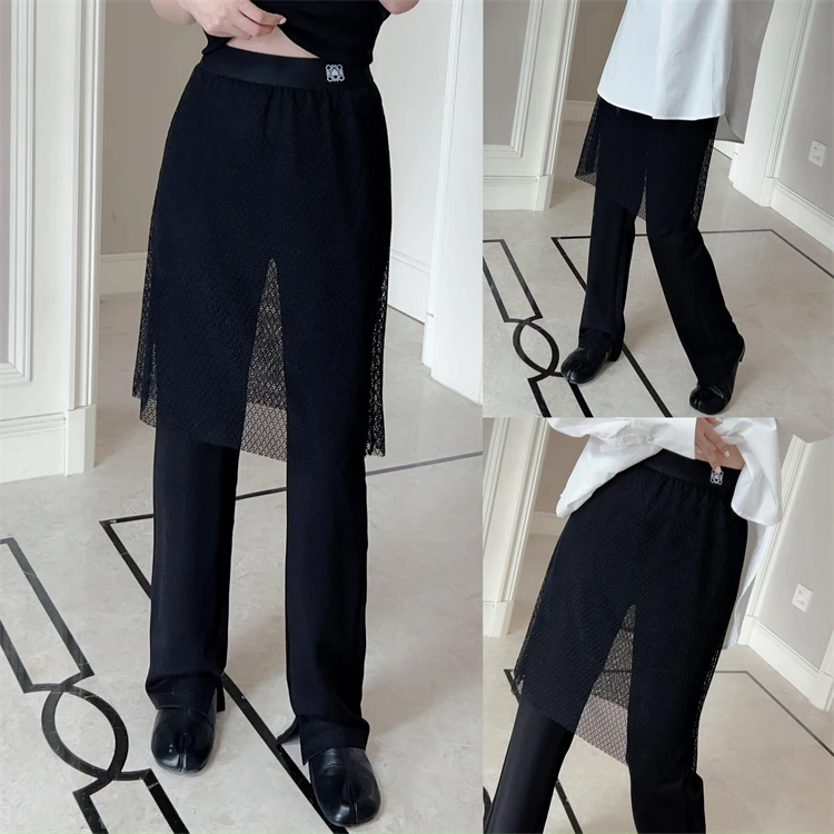 特价 2025欧货小众设计感网纱拼接高腰显瘦裤271