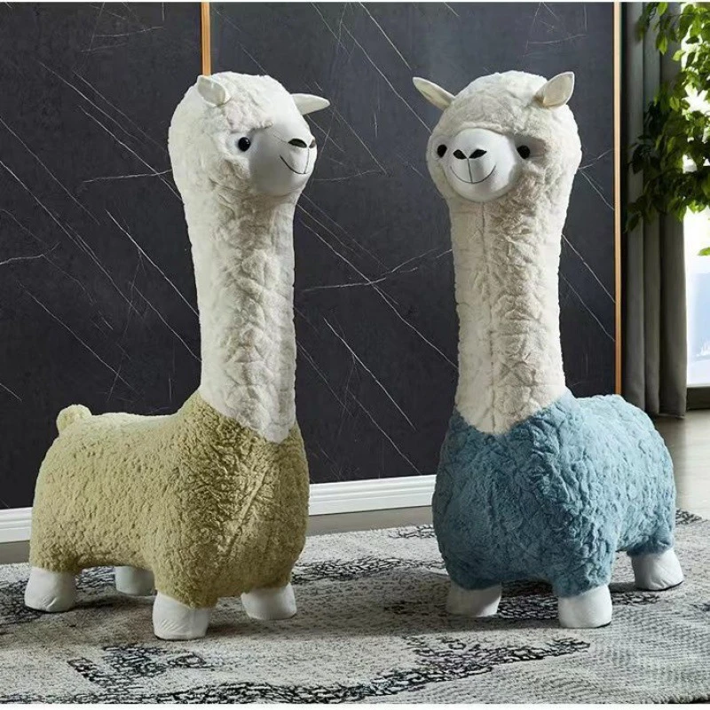 可爱创意网红羊驼坐凳动物凳子毛绒可爱玩偶客厅造型卡通动物坐凳