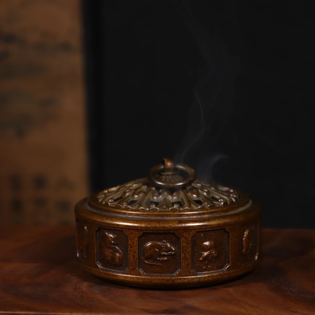 纯铜十二生肖熏炉摆件把玩内径7厘米直径9.8厘米高6厘米重约660克