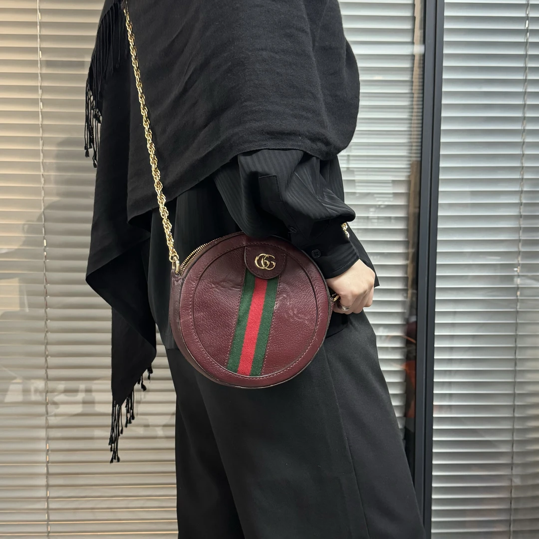 95新 GUCCI/古驰 红色圆饼斜挎包/甜甜精选/H22784顺延