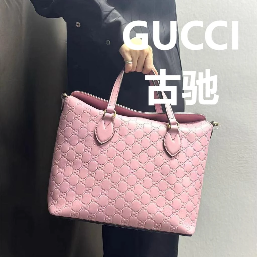 95新 GUCCI/古驰 粉色印花内扣托特包/优尔严选/62862