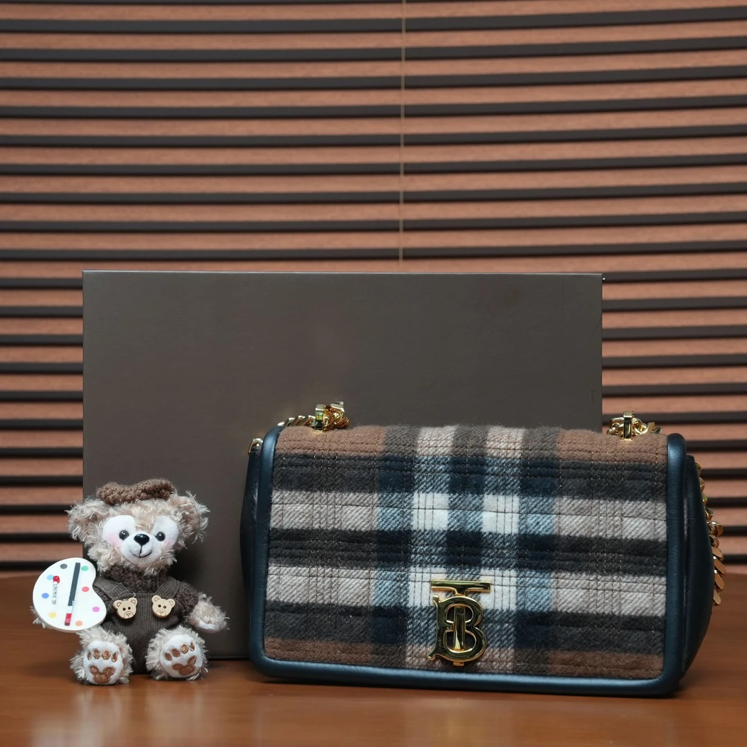 95新 BURBERRY/博柏利 格纹logo标识单肩链条包/优尔严选/68130