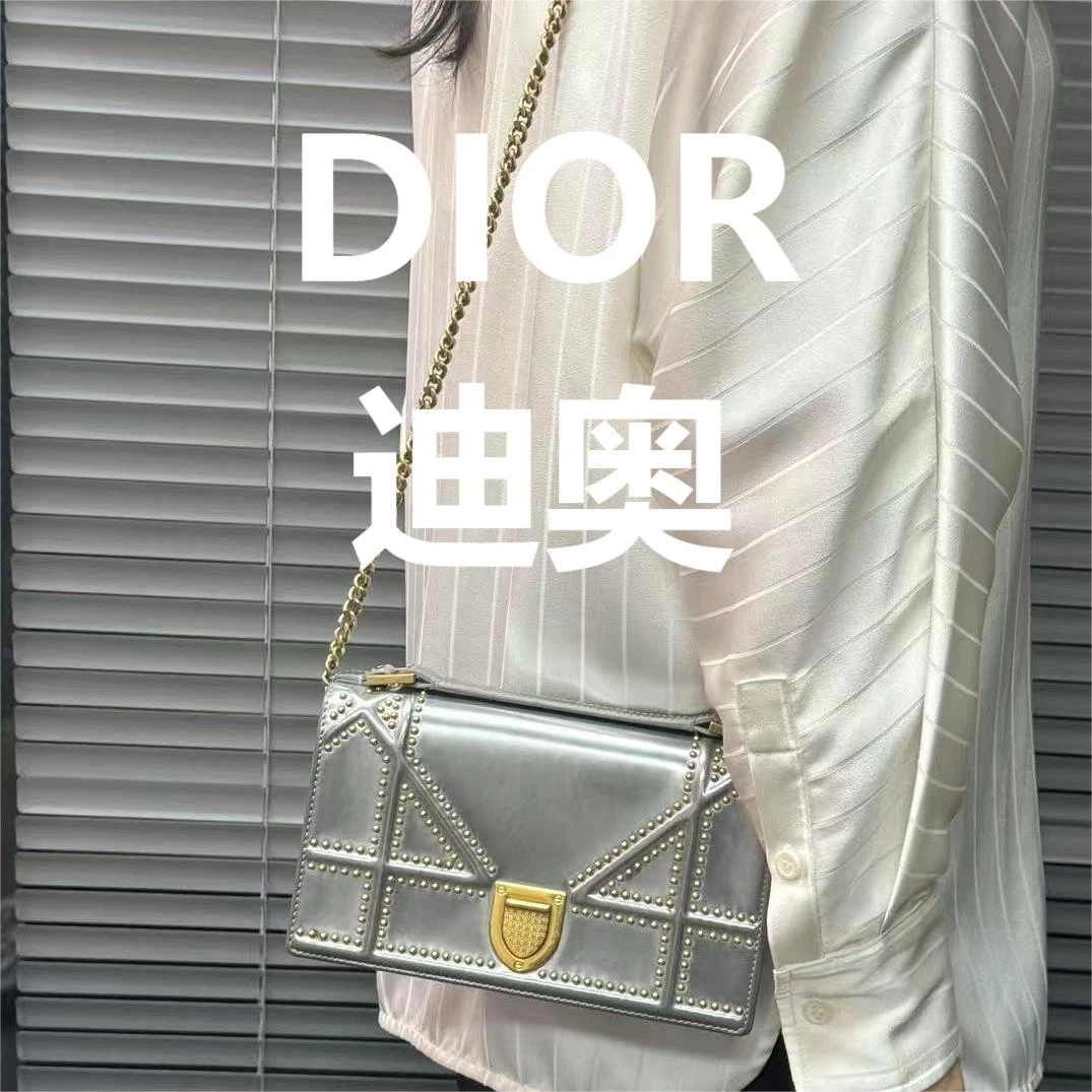 95新 DIOR/迪奥 银色盾牌woc斜挎包/优尔精选/64185