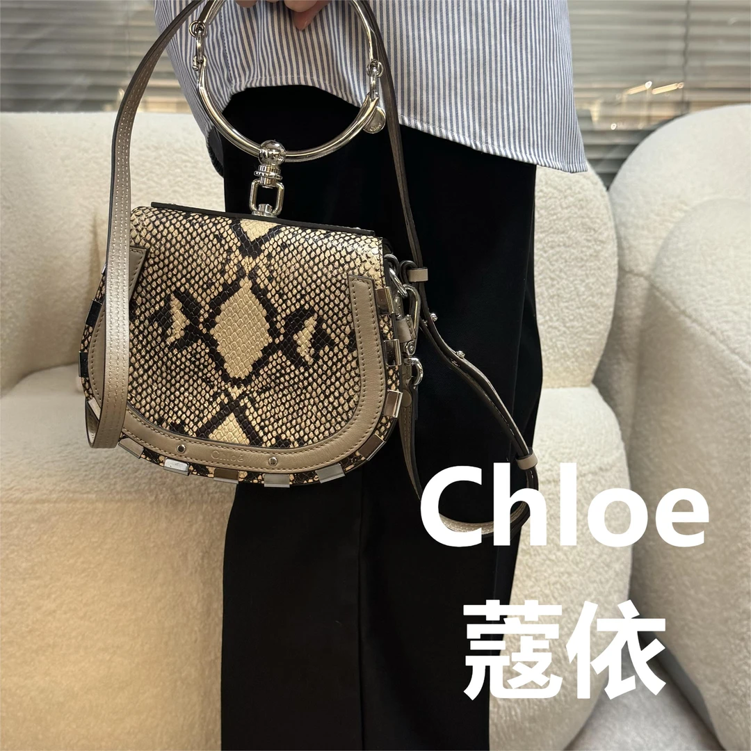 95新 Chloe/蔻依 蛇皮纹圆环包斜跨包/优尔严选/56385