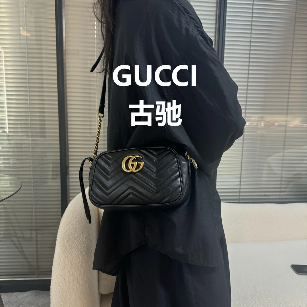 95新 GUCCI/古驰 黑色马蒙相机包大号/甜精选/52667顺延