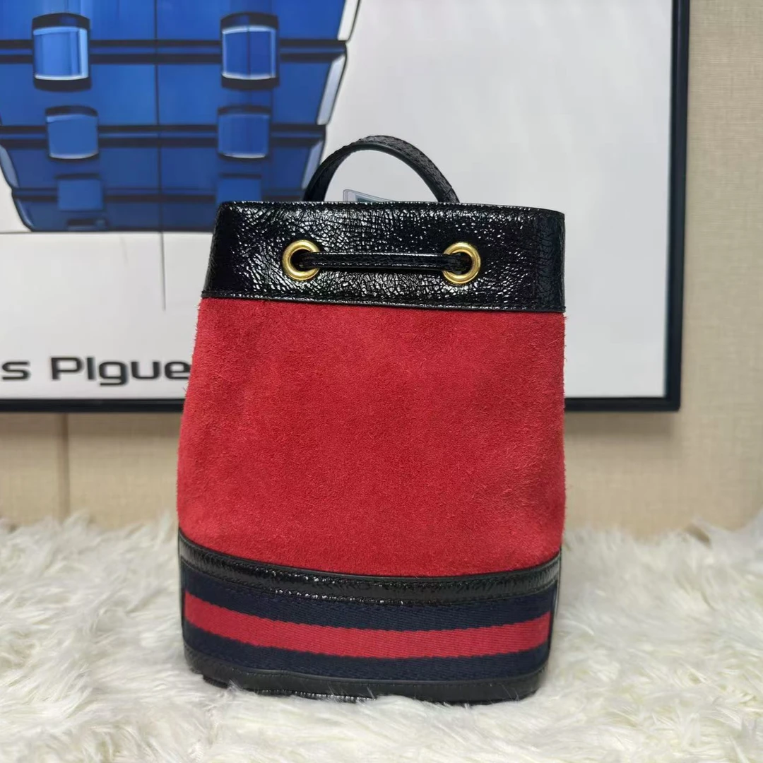 95新 GUCCI/古驰 红拼黑小水桶/云海优选/57401