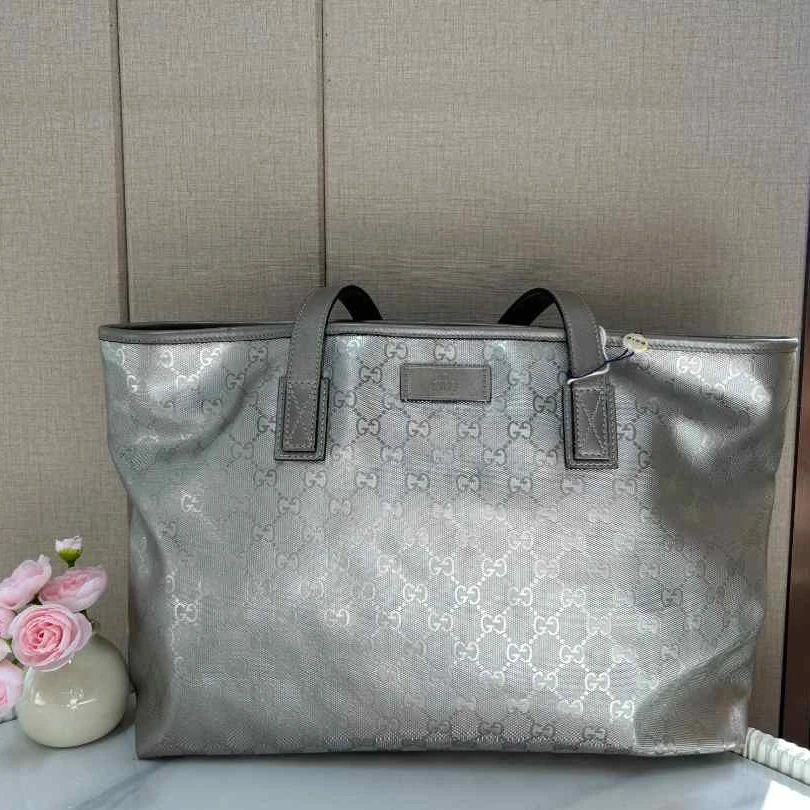 95新 GUCCI/古驰 银色托特包/优尔精选/50380