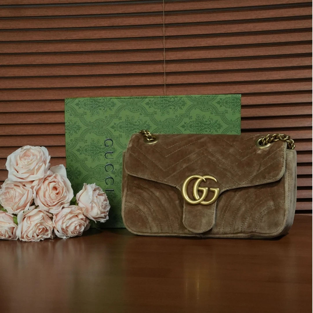 95新 GUCCI/古驰 姜黄色丝绒马蒙26/优尔严选/64458