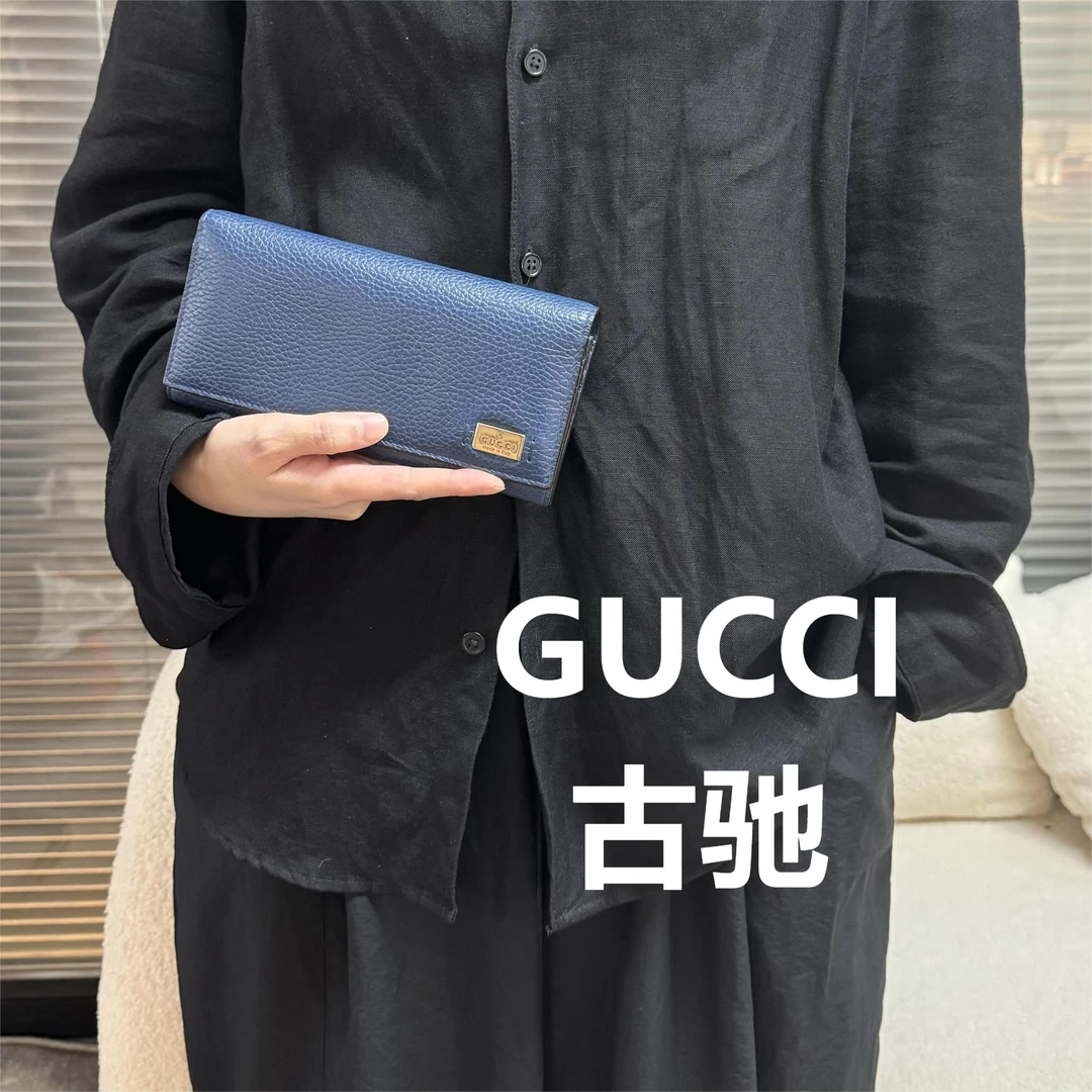 95新 GUCCI/古驰 蓝色钱包手拿包卡包/甜特惠/54320