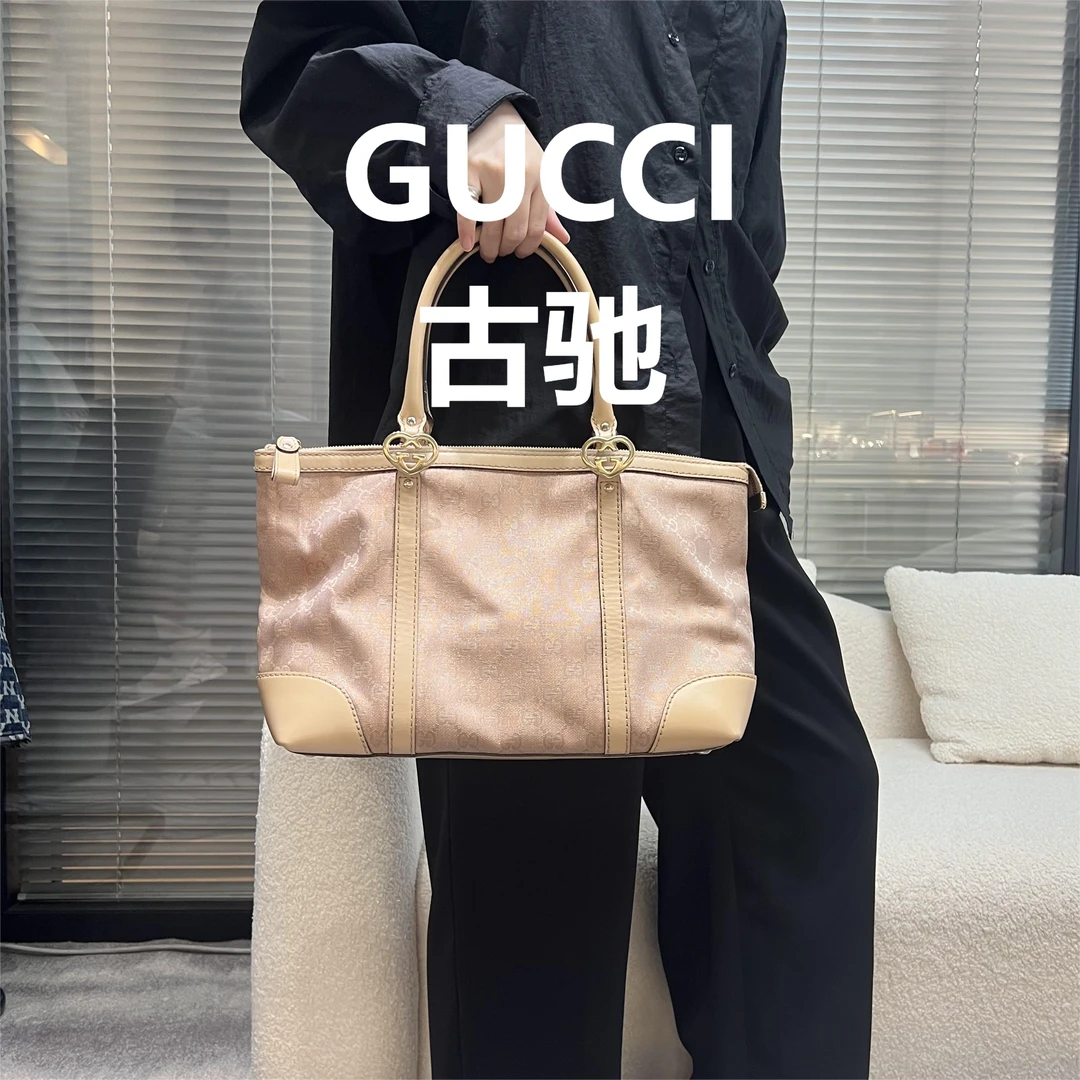 95新 GUCCI/古驰 粉色老花手提包/甜甜精选/01069