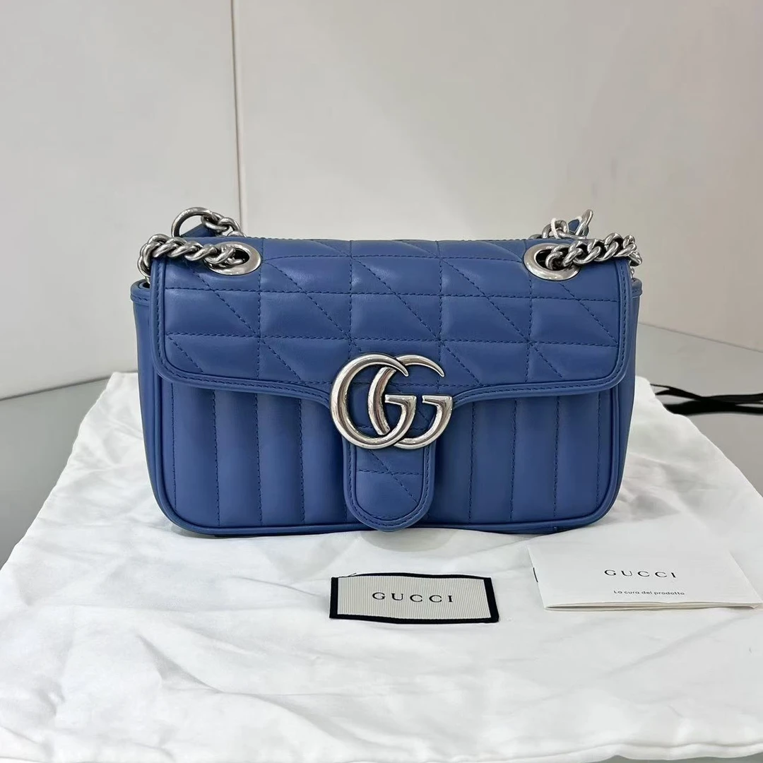 95新 GUCCI/古驰 深蓝菱格纹马蒙22/优尔精选/52767
