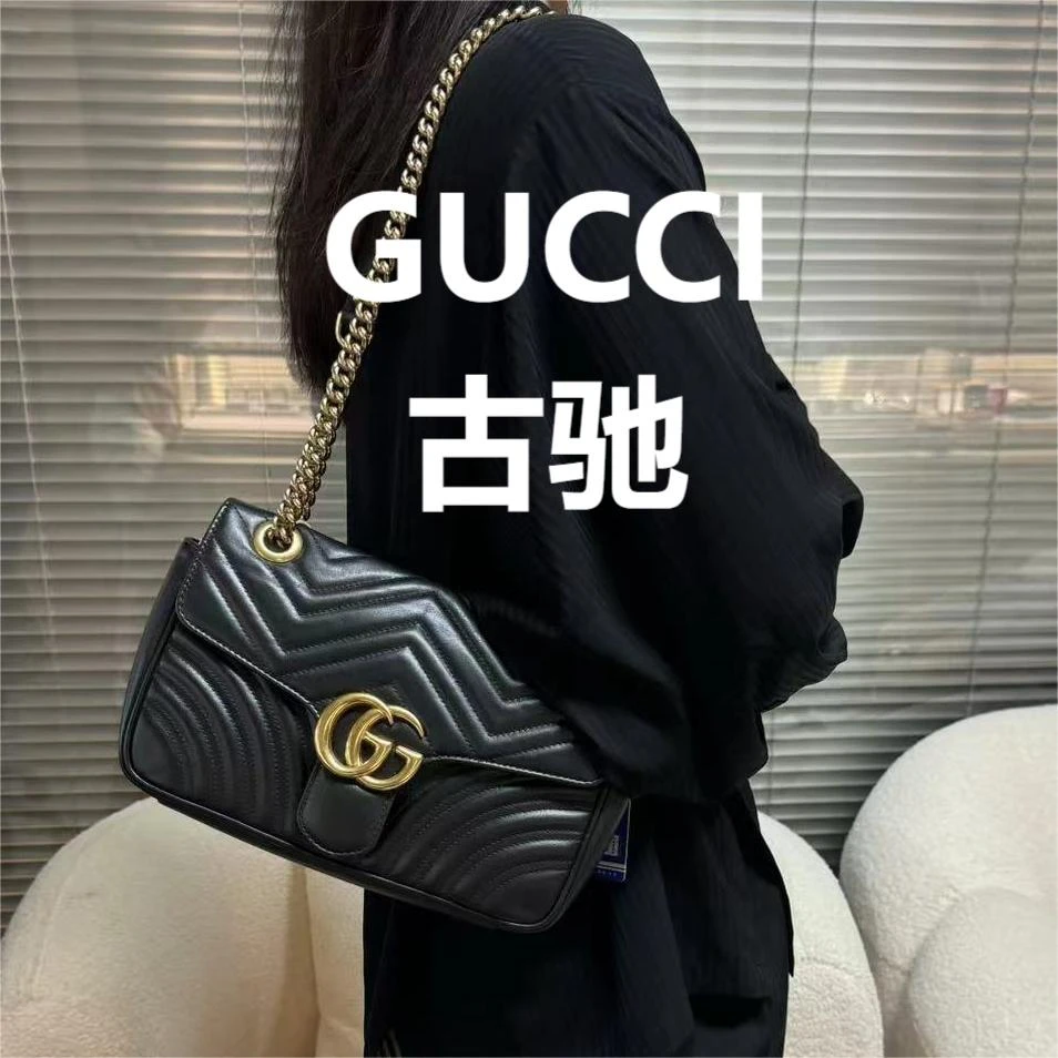 95新 GUCCI/古驰 黑色马蒙26斜跨包/甜甜优选/50928